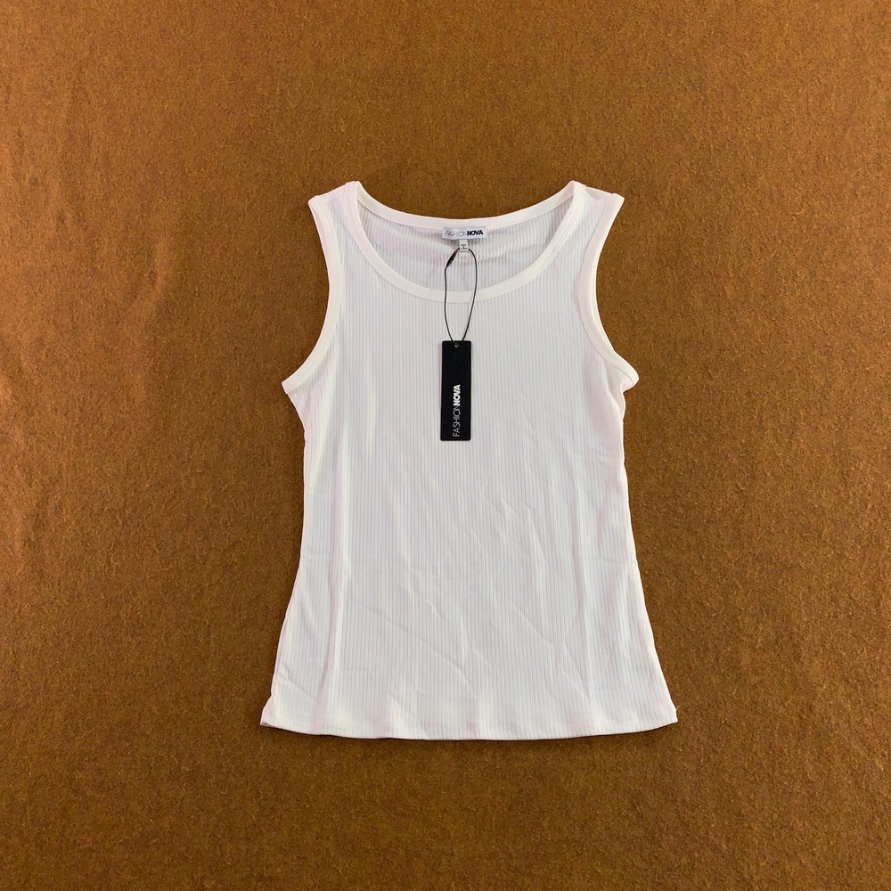 Fashion Nova Womens Large White Sasha Ribbed Scoop Neck Tank Top NWT